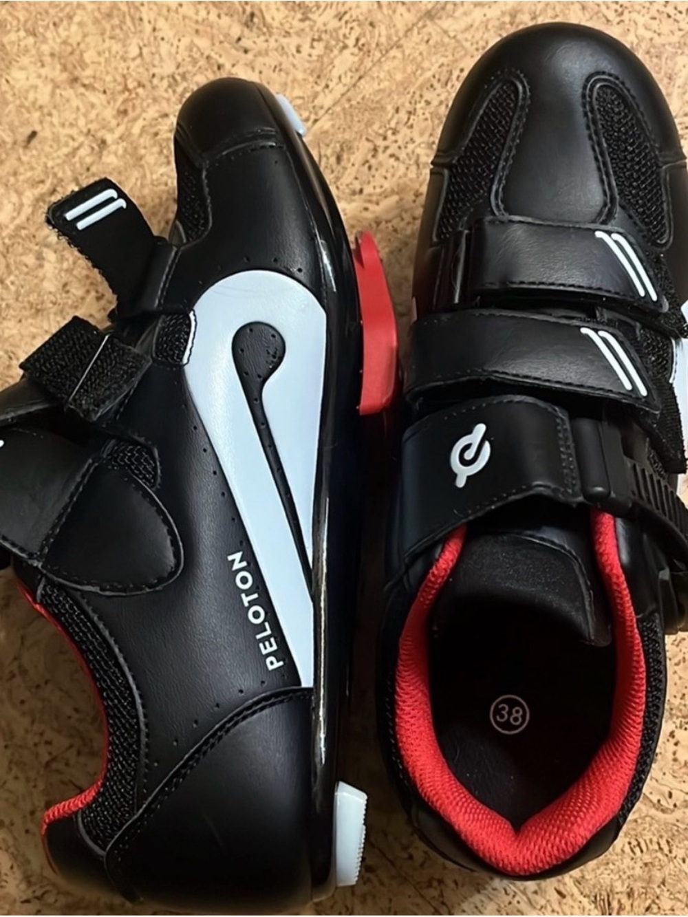 Peloton Black and Red Women’s Cycling Shoes with White Logo